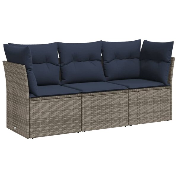 vidaXL Salon de jardin avec coussins 3 Pièces gris résine tressée