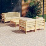 vidaXL Salon de jardin 5 Pièces avec coussins crème Bois de pin