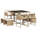 vidaXL Ensemble à manger de jardin et coussins 9 Pièces beige Poly rotin