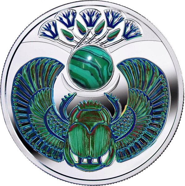 Pièce de monnaie en Argent 1 Dollar g 17.50 Millésime 2024 Scarabaeus MALACHITE SCARAB
