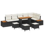 Ensemble de canapé de jardin 10 pièces avec coussins noir poly rattan acacia