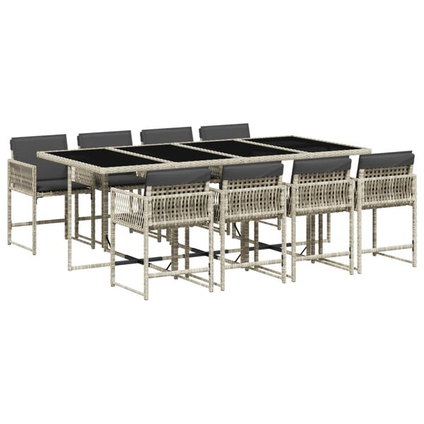 vidaXL Ensemble à manger de jardin et coussins 9 Pièces gris clair rotin