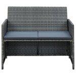vidaXL Canapé de jardin à 2 places avec coussins Gris Résine tressée