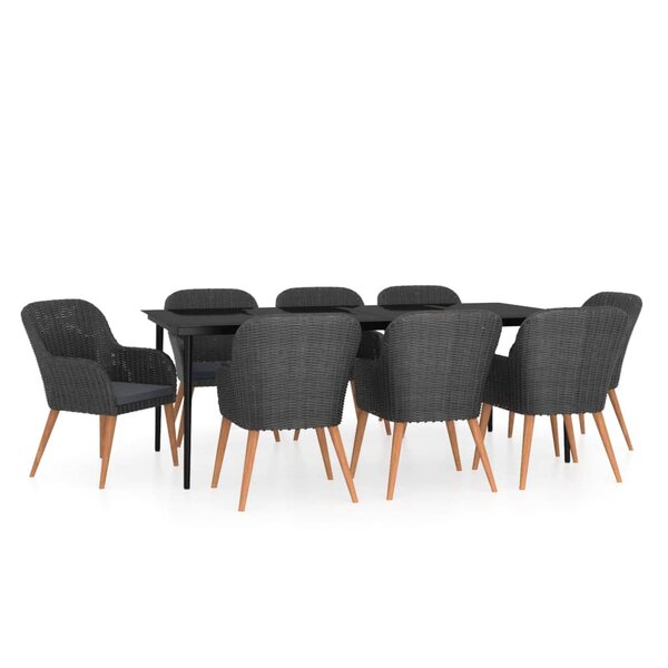 vidaXL Ensemble à manger de jardin avec coussins 9 Pièces noir