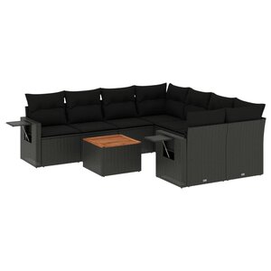 vidaXL Salon de jardin 9 Pièces avec coussins noir résine tressée