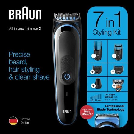 Braun mgk3245 tondeuse 7-en-1 - tondeuse barbe  visage et cheveux - 13 longueurs (0 5 a 21mm) - 80min de tonte