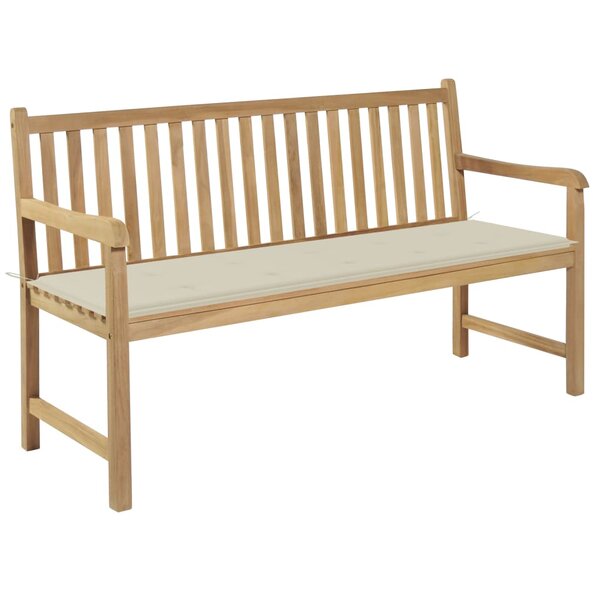 vidaXL Banc de jardin avec coussin crème 150 cm Bois de teck massif