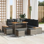Ensemble de canapés de jardin 9 pièces avec coussins en gris poly rattan