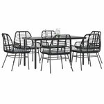 vidaXL Ensemble à manger de jardin coussins 7Pièces noir poly rotin verre
