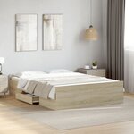 vidaXL Cadre de lit avec tiroirs sans matelas chêne sonoma 140x190 cm