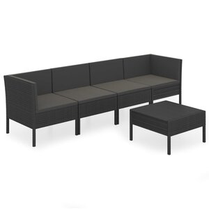 vidaXL Salon de jardin 5 Pièces avec coussins résine tressée noir