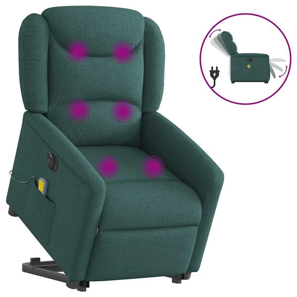 vidaXL Fauteuil inclinable de massage électrique Vert foncé Tissu