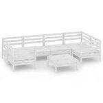 vidaXL Salon de jardin 7 Pièces Blanc Bois de pin massif