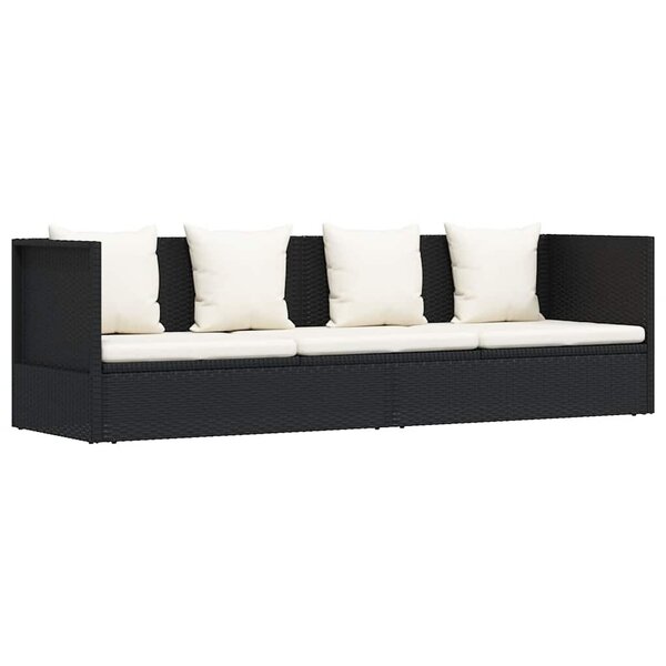 vidaXL Lit de jardin avec coussin et oreillers Résine tressée Noir