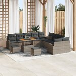 Ensemble de canapé de jardin de 13 pièces avec coussins Gris Poly Rotin Acacia
