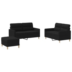 vidaXL Ensemble de canapés 3 Pièces avec coussins Noir Tissu