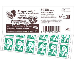 Carnet 12 timbres Marianne de l'avenir - Lettre Verte - Coeur Fragonard