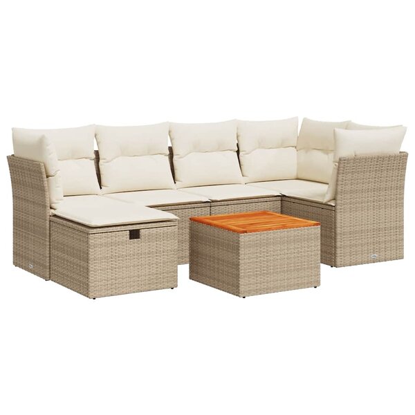 vidaXL Salon de jardin avec coussins 7 Pièces beige résine tressée