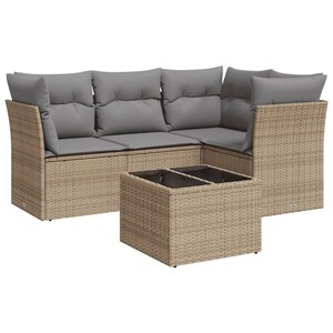 vidaXL Salon de jardin avec coussins 5 Pièces beige résine tressée