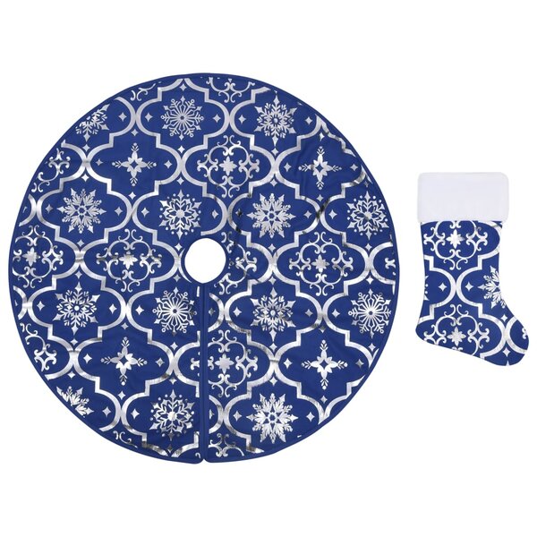 vidaXL Jupe de sapin de Noël de luxe avec chaussette Bleu 150 cm Tissu
