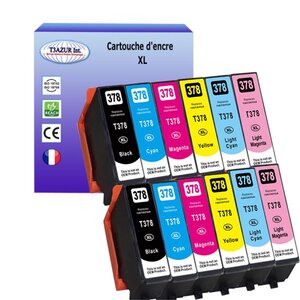 T3AZUR- 12x Cartouches Compatible avec Epson 37XL 37 XL remplace Epson Expression Photo XP15000 XP8500 XP8505 XP8600 XP8605