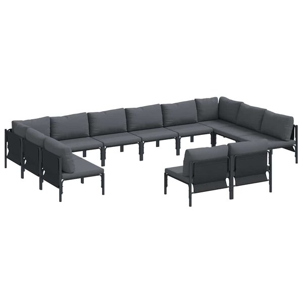 vidaXL Ensemble de canapé de jardin avec coussin 12 Pièces Noir Acier