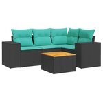 vidaXL Salon de jardin 5 Pièces avec coussins noir résine tressée