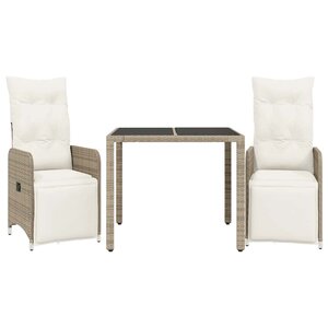 vidaXL Ensemble de bistro de jardin 3 Pièces coussins marron poly rotin