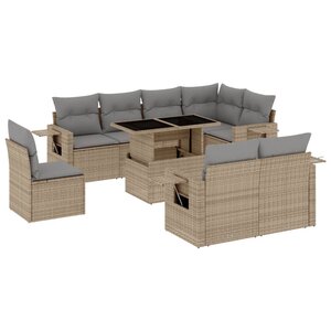 vidaXL Salon de jardin avec coussins 9 Pièces beige résine tressée