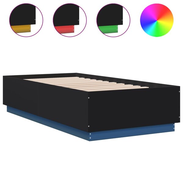 vidaXL Cadre de lit avec lumières LED noir 75x190 cm bois d'ingénierie