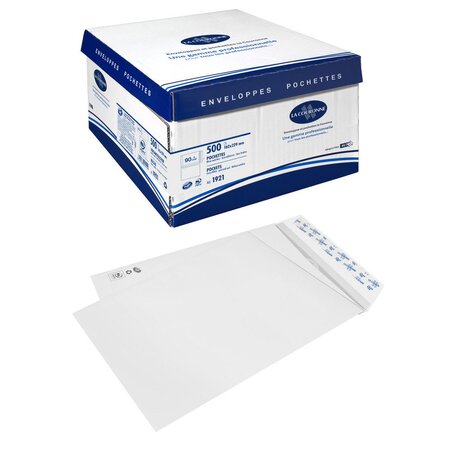 Enveloppe format c5, 162 x 229 mm, 90 g/m² fermeture autocollante, blanc (boîte de 500)
