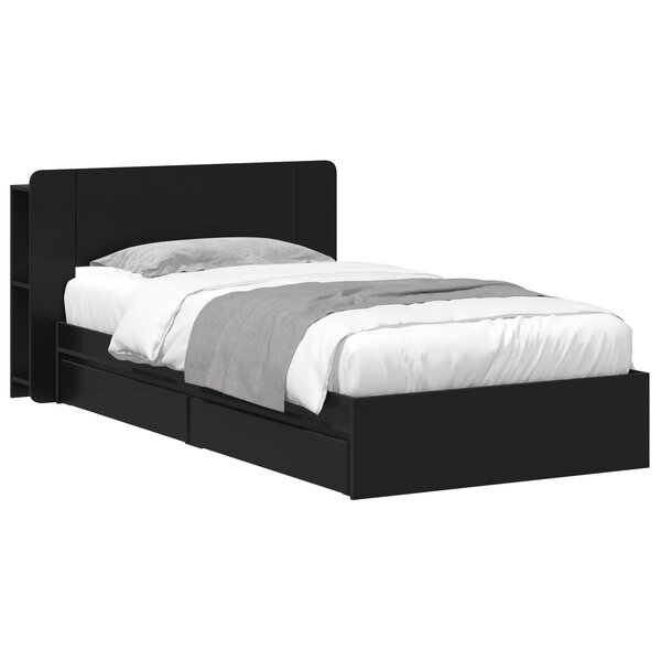 vidaXL Cadre de lit avec rangement Noir 75 x 190 cm Bois d'ingénierie