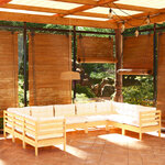 vidaXL Salon de jardin 9 Pièces avec coussins crème bois de pin