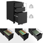 Caisson de bureau placard de rangement mobile avec roulettes et serrure pour documents et dossier suspendu avec 3 tiroirs noir 12_0004826