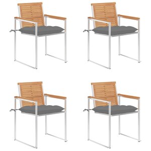 vidaXL Chaises de jardin lot de 4 avec coussins Bois de teck massif