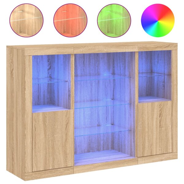 vidaXL Buffets avec lumières LED 3 Pièces chêne sonoma bois d'ingénierie