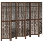 vidaXL Cloison de séparation 6 panneaux marron foncé paulownia massif
