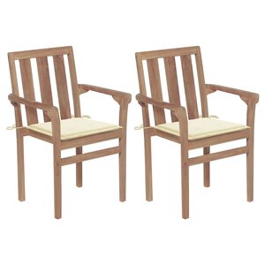 vidaXL Chaises de jardin lot de 2 et coussins crème Bois teck massif