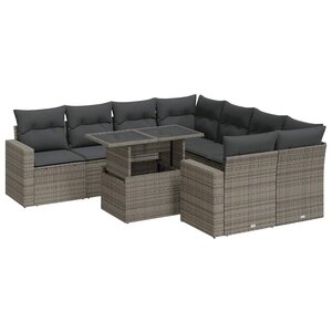 vidaXL Salon de jardin 9 Pièces avec coussins gris résine tressée