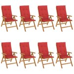 vidaXL Chaises de jardin inclinables et coussins lot de 8 teck solide