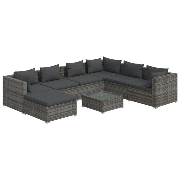 vidaXL Salon de jardin 8 Pièces avec coussins Résine tressée Gris