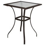 Table carrée bistro de jardin dim. 72L X 72l x 94H cm métal époxy résine tressée chocolat plateau verre trempé
