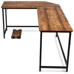Bureau table d'ordinateur d'angle en bois et métal 168 x 125 x 74 cm marron
