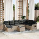 vidaXL Salon de jardin 9 Pièces avec coussins gris clair résine tressée