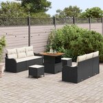 vidaXL Ensemble de canapé de jardin avec coussin 9 Pièces Noir et Crème