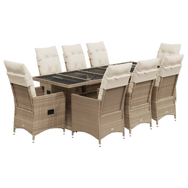 vidaXL Ensemble de bistro de jardin 9 Pièces coussins beige poly rotin