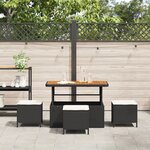 Set de jardin en 4 pièces avec coussins en poly rattan noir et acacia