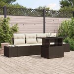 vidaXL Ensemble de canapé de jardin avec coussin 5 Pièces Marron  Crème