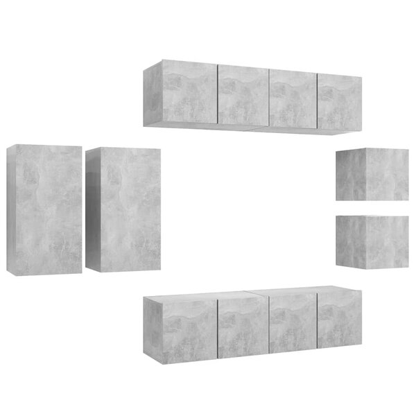 vidaXL Ensemble de meuble TV 8 Pièces Gris béton Bois d'ingénierie
