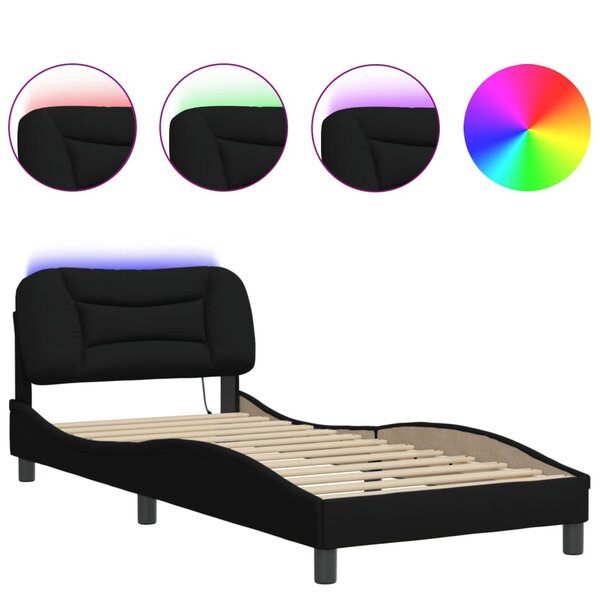vidaXL Cadre de lit avec lumières LED noir 90x200 cm tissu